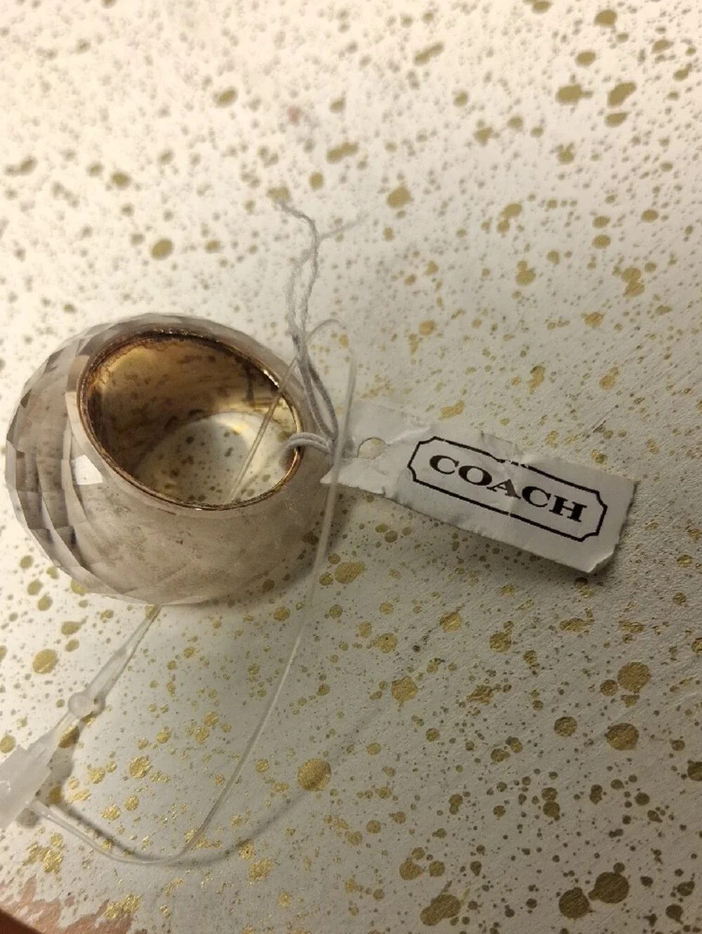 Coach Beige Faceted Resin Ring with Gold Interior